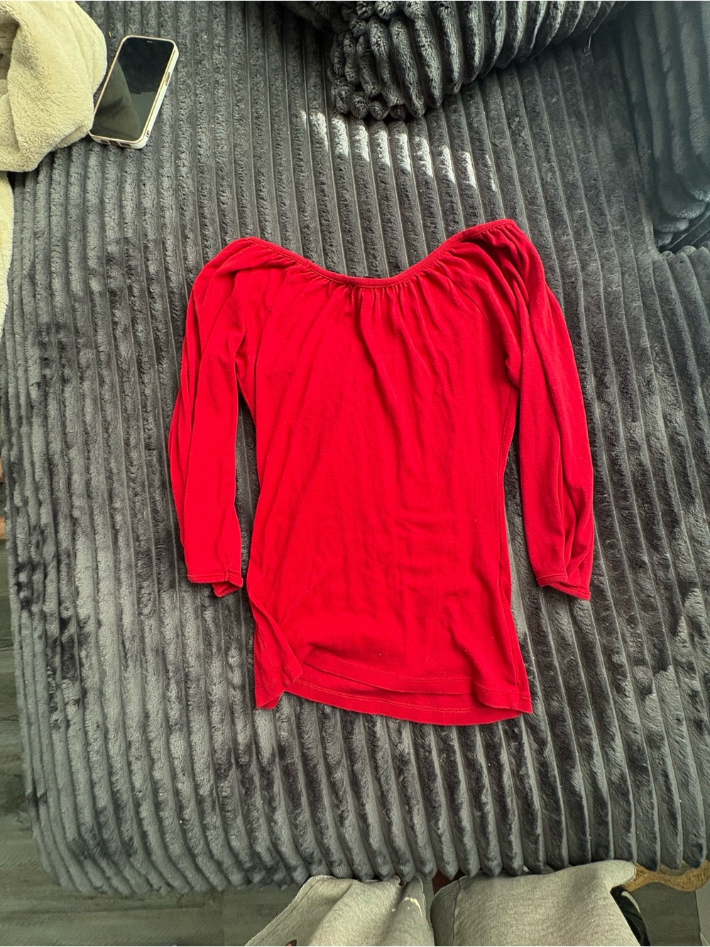 Express Red Scoop-Neck Long Sleeve Tee View 3